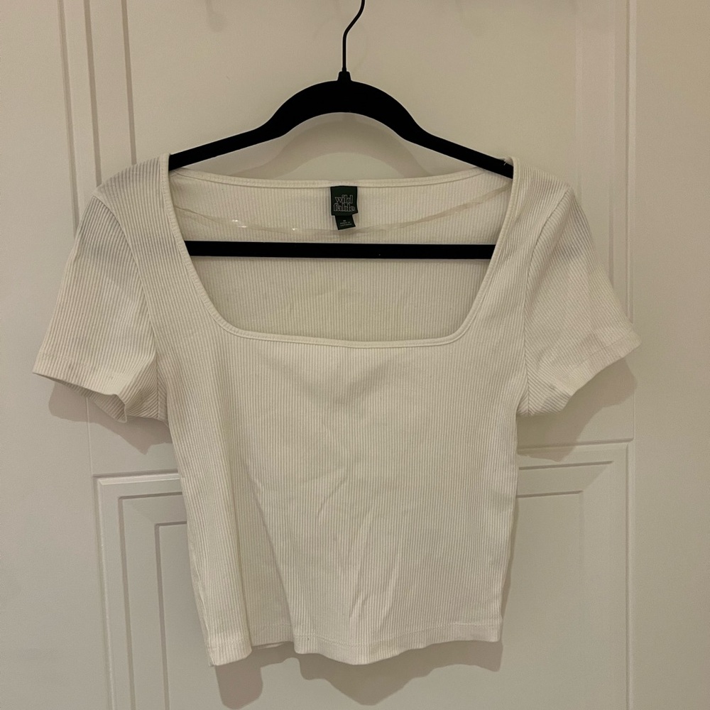 White crop top with square neckline